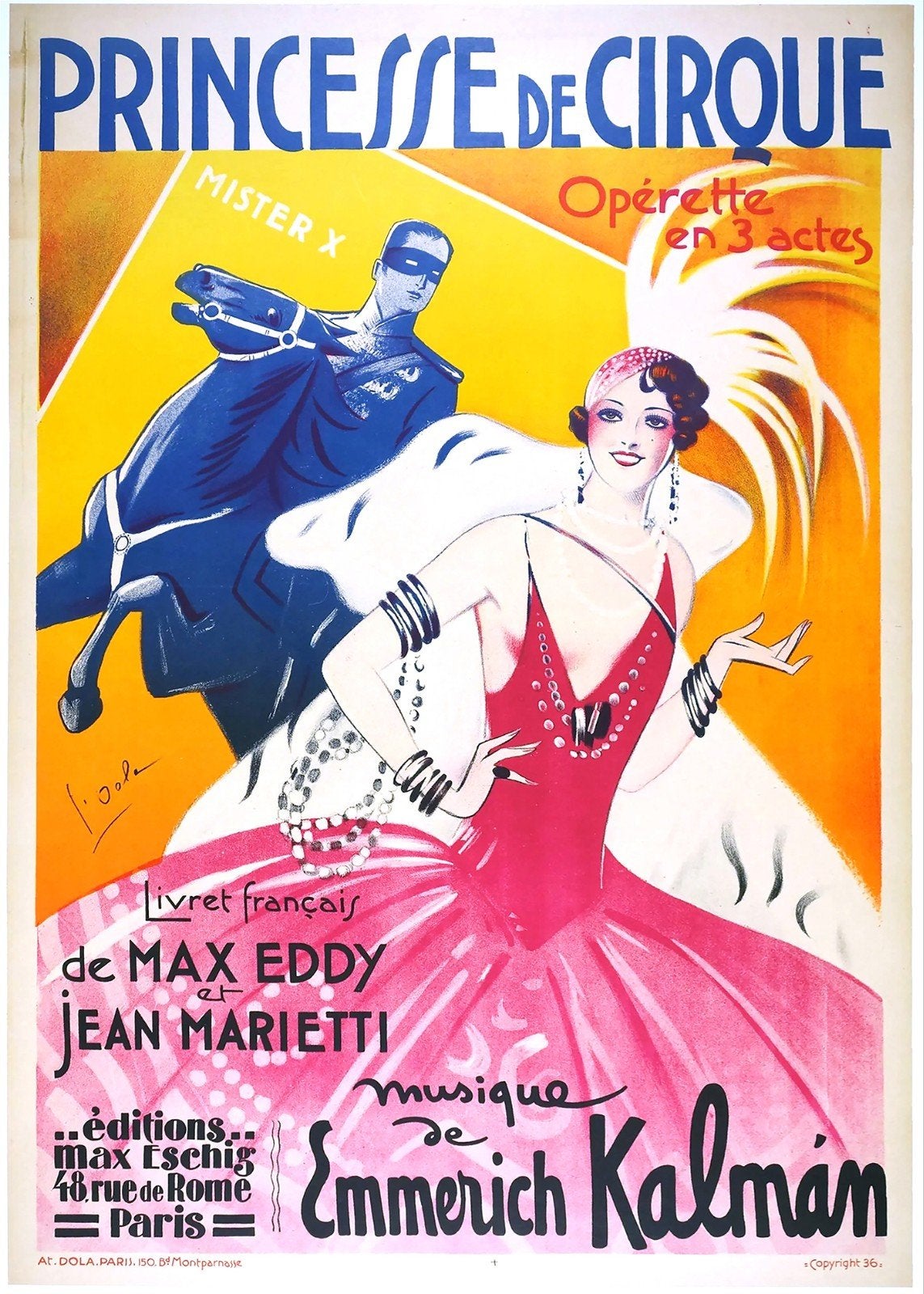 Vintage Poster: Princesse de Cirque (1936) - Emmerich Kálmán, Verzamelen, Ophalen of Verzenden, Gebruikt, A1 t/m A3
