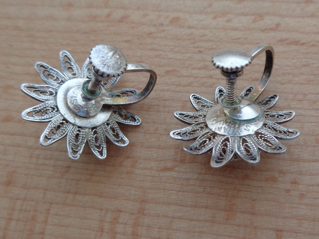 zilveren SIAM filigrain schroef oorbellen bloem [243], Sieraden, Tassen en Uiterlijk, Oorbellen, Verzenden, Zo goed als nieuw