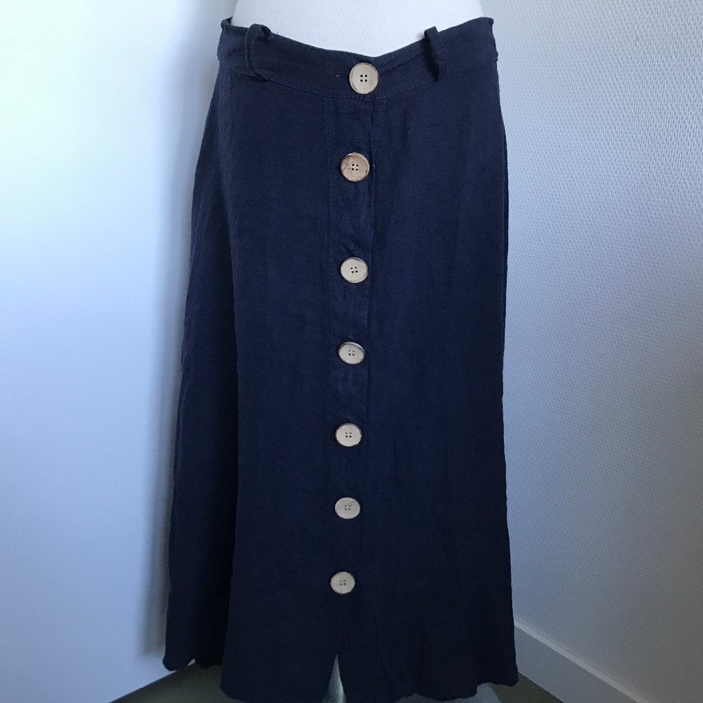 Vintage linnen rok donkerblauw 100% linnen M     , Kleding | Dames, Rokken, Verzenden, Zo goed als nieuw, Overige kleuren, Onder de knie
