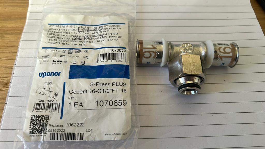 Uponor s-press t-stuk 16-G1/2”FT-16 art 1070659, Ophalen of Verzenden, Nieuw, Overige typen