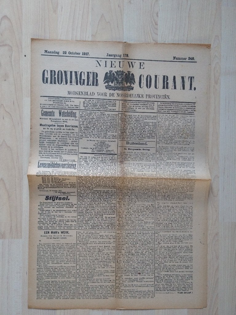 Nieuwe Groninger Courant. Maandag 22 October 1917, Ophalen of Verzenden, Zo goed als nieuw, Muziek, Film of Tv
