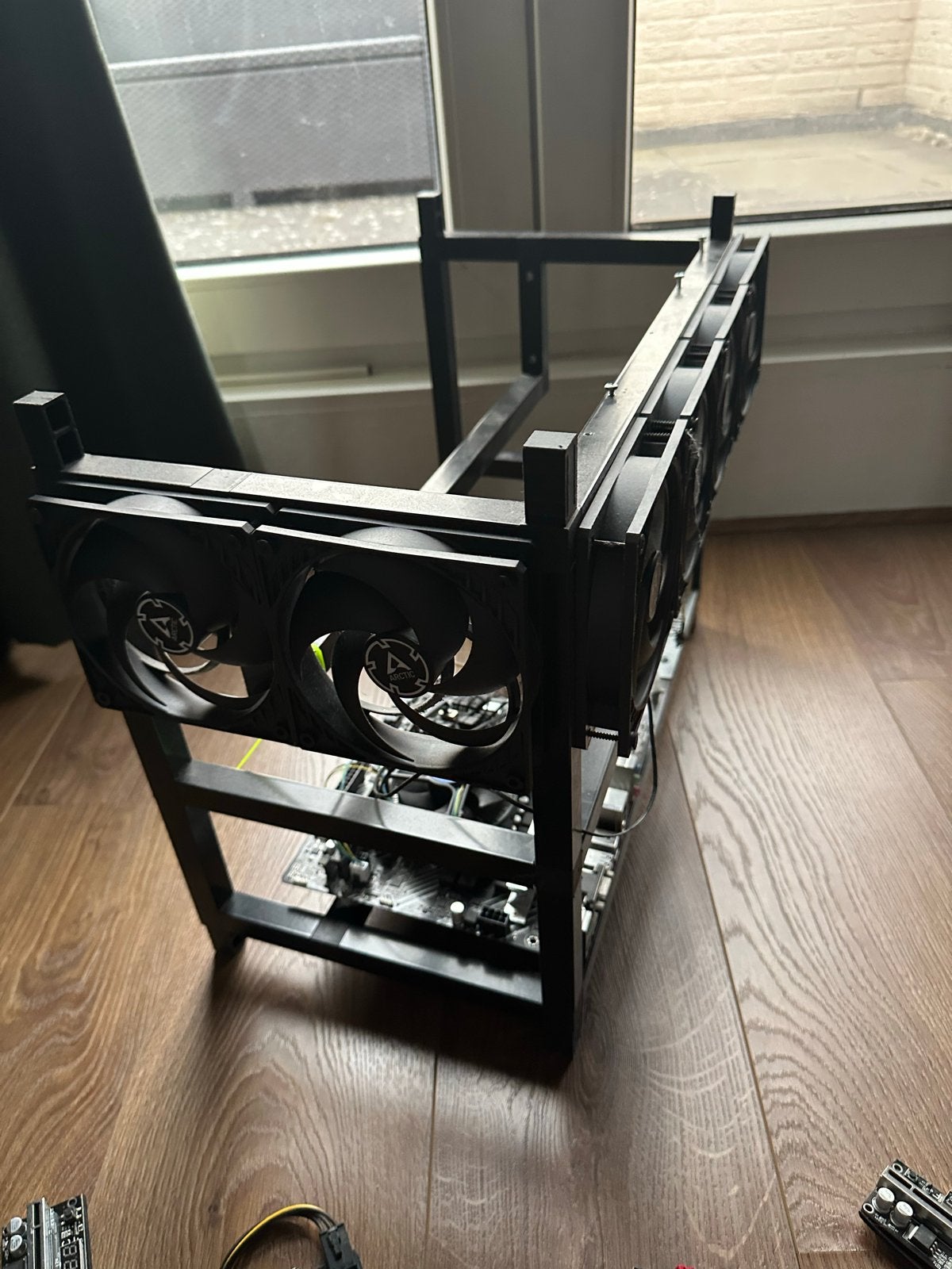 Mining Rig Frame met Moederbord, RAM en Risers, Computers en Software, Moederborden, Ophalen of Verzenden, Gebruikt, Overige typen