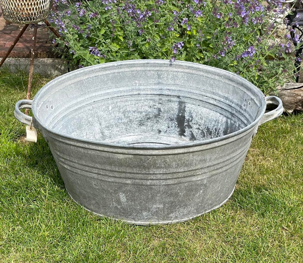 Brocante oud zinken teil rond 58 cm, Ophalen of Verzenden