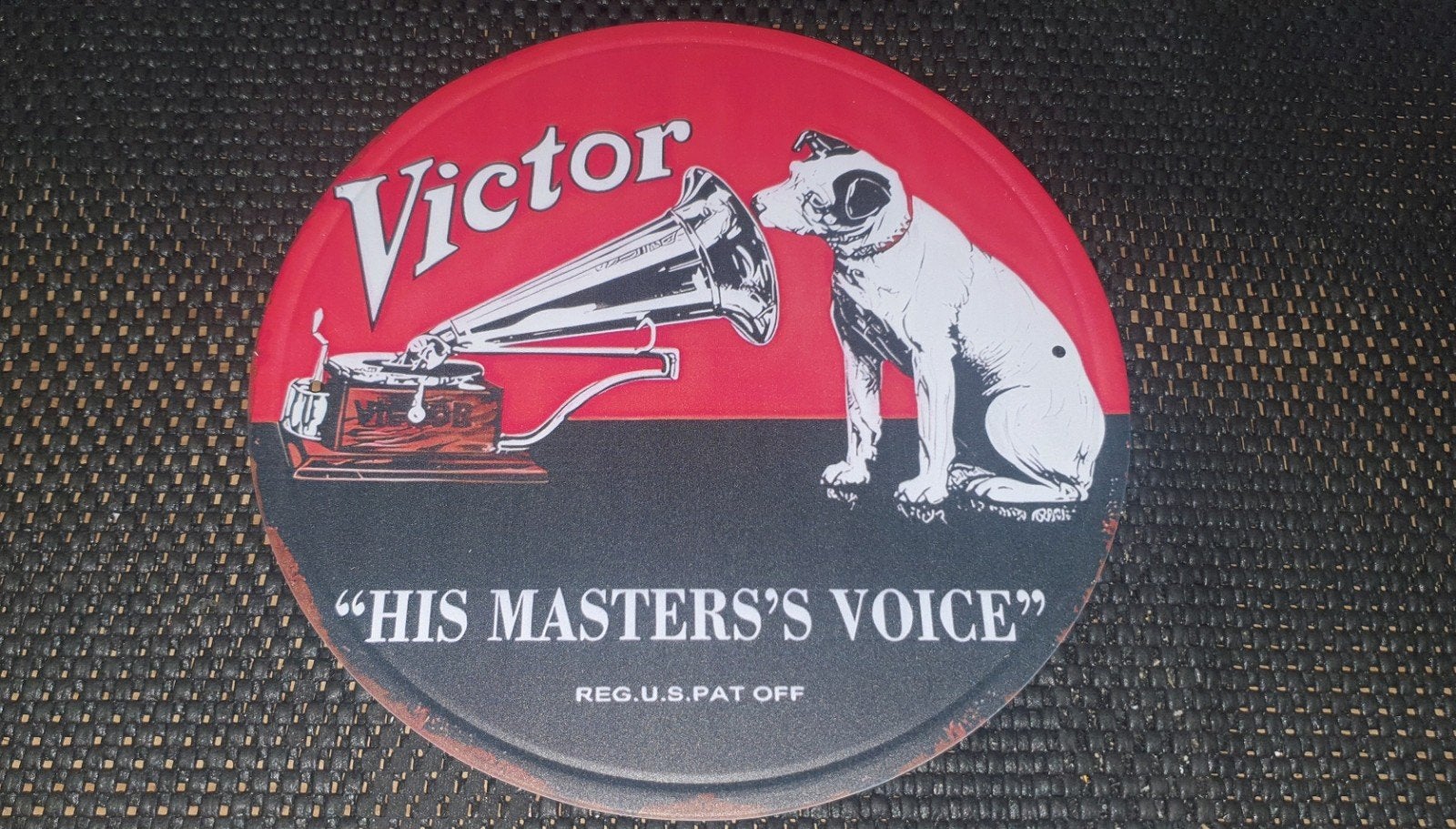 HMV Wandbord "His Master's Voice" - Diameter 20 cm, Verzamelen, Merken en Reclamevoorwerpen, Ophalen of Verzenden, Nieuw, Reclamebord