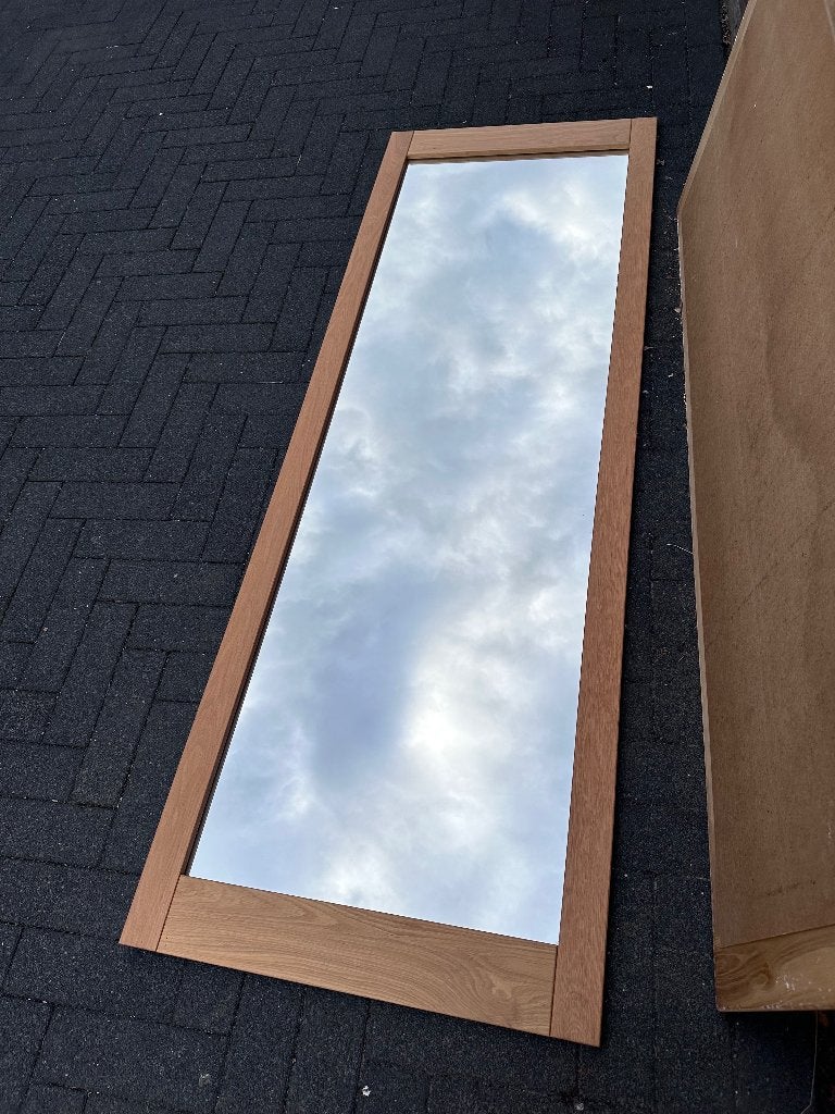 Spiegel met houten lijst, Ophalen, 200 cm of meer, Zo goed als nieuw, 75 tot 100 cm