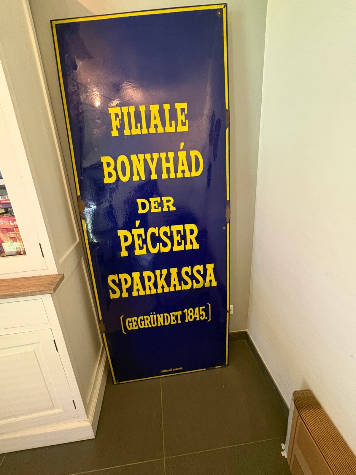Emaille bord ‘Sparkassa’ HapburgseRijk Hongarije jaren 1930., Antiek en Kunst, Ophalen of Verzenden