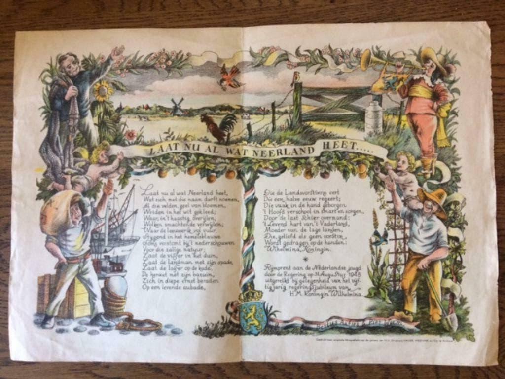 Laat nu al wat Neerland heet ...Rijmprent 1948, Verzamelen, Foto's en Prenten, Gebruikt, Ophalen of Verzenden, Voor 1940, Prent