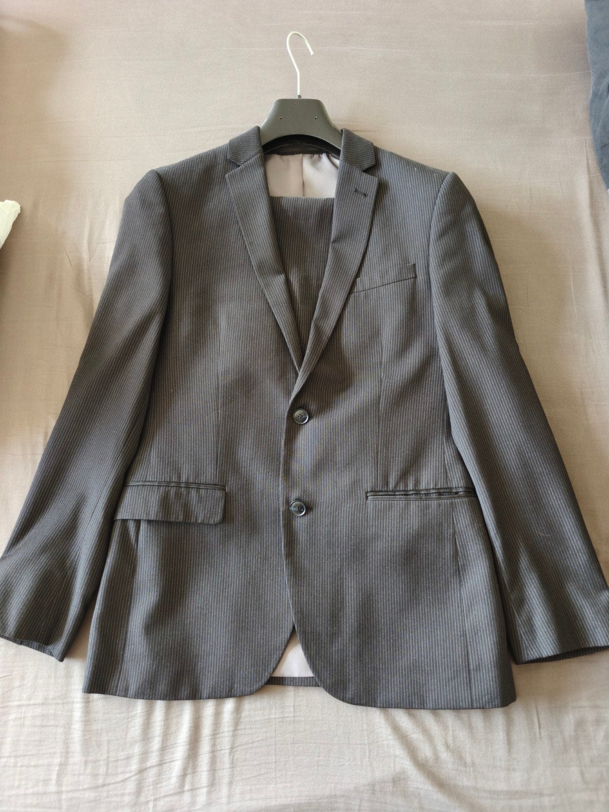 2-delig Zwart gestreept pak Slim Fit, Ophalen, Angelo Litrico, Zwart, Gedragen