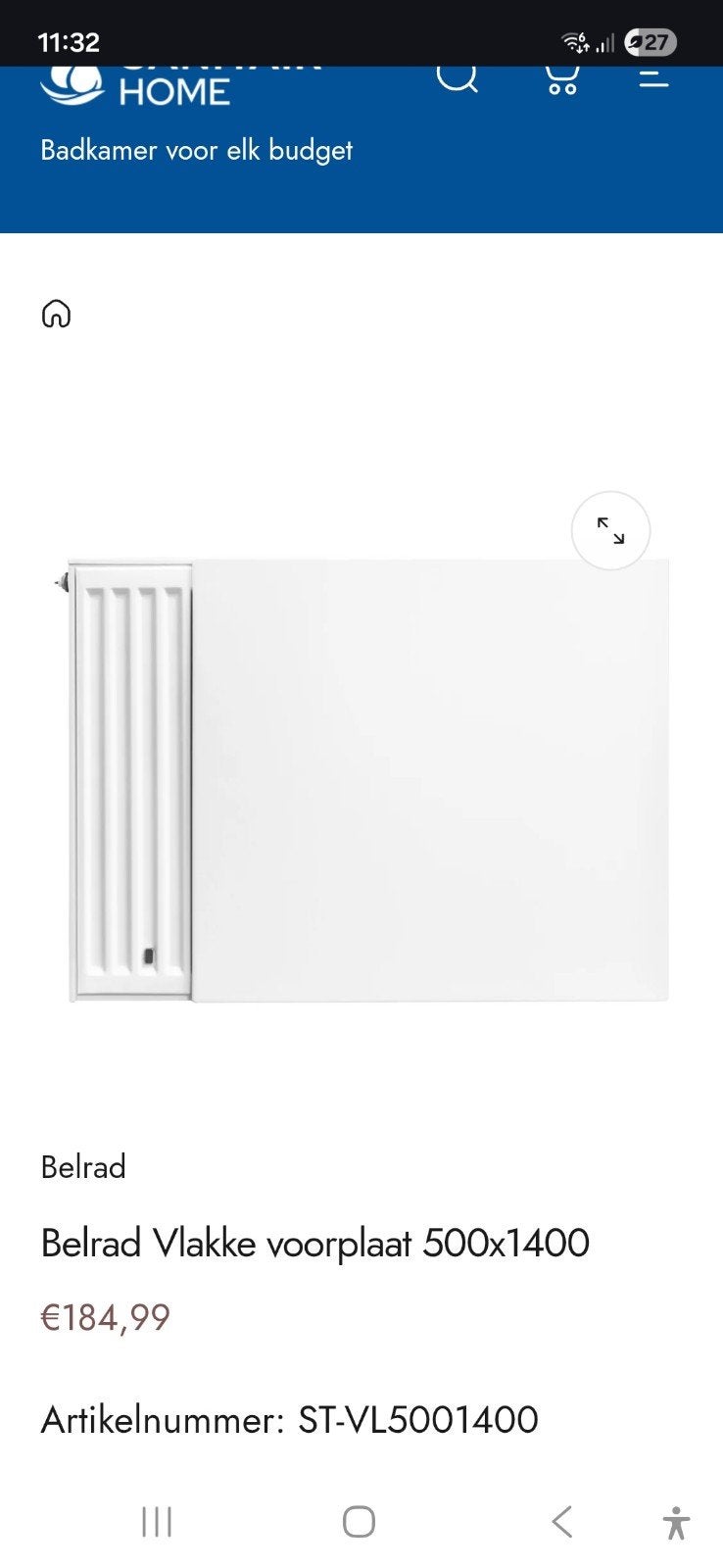 Vlakke voorplaat radiator 500x1400 - Belrad ST-VL5001400, Ophalen, Nieuw, Radiator, 30 tot 80 cm