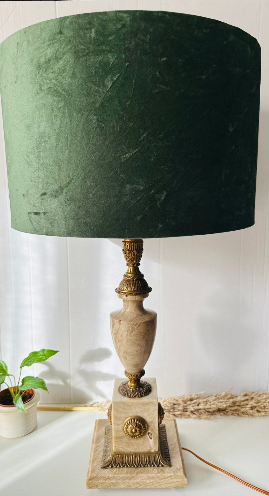 Grote vintage tafellamp marmer en messing, Huis en Inrichting, Lampen | Tafellampen, Ophalen, Zo goed als nieuw