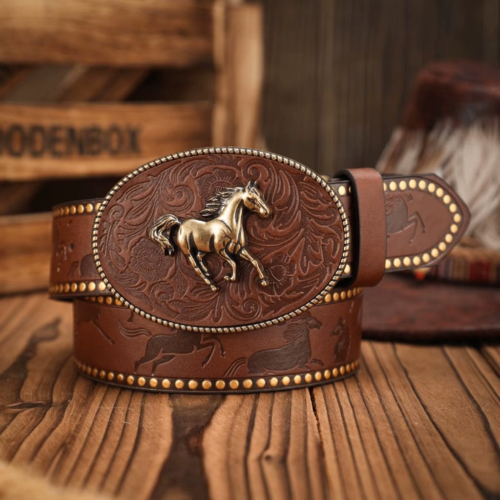 Bruine kunstleren western riem met paard, Bruin, Verzenden, Nieuw, 115 cm of meer