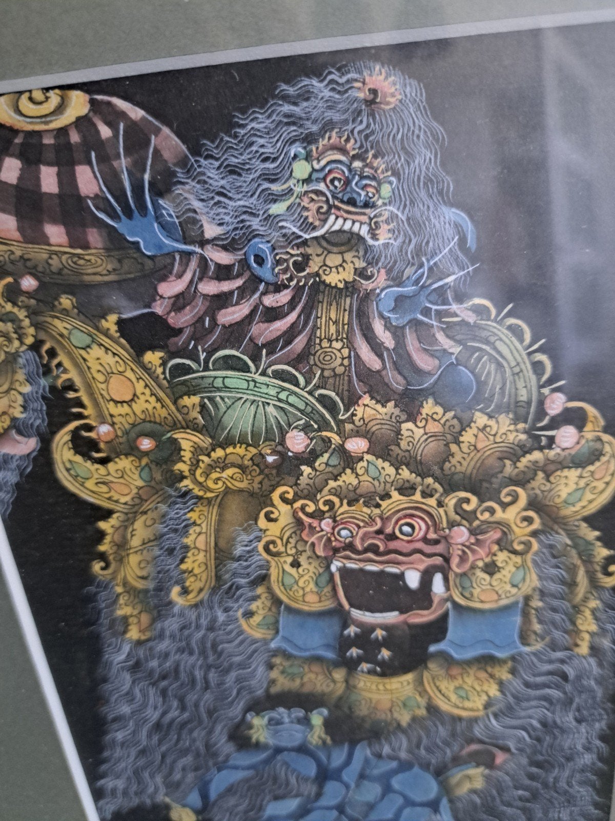 Balinees schilderij - Barong en Rangda, Schilderij, Ophalen of Verzenden, Papier/karton, Indonesië