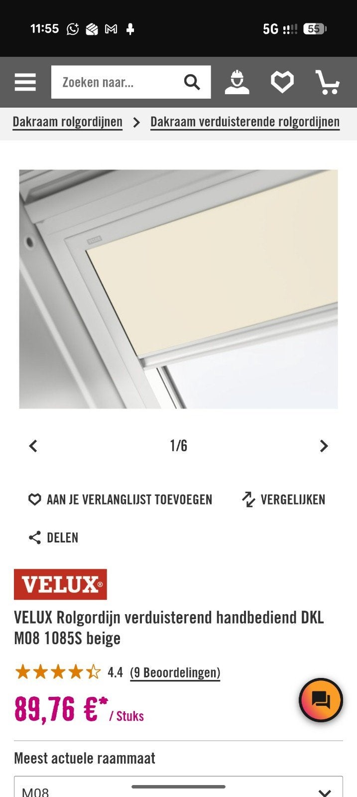 VELUX Rolgordijn verduisterend handbediend DKL M08 1085S, Doe-het-zelf en Verbouw, Rolluiken, Minder dan 100 cm, Nieuw, Ophalen of Verzenden