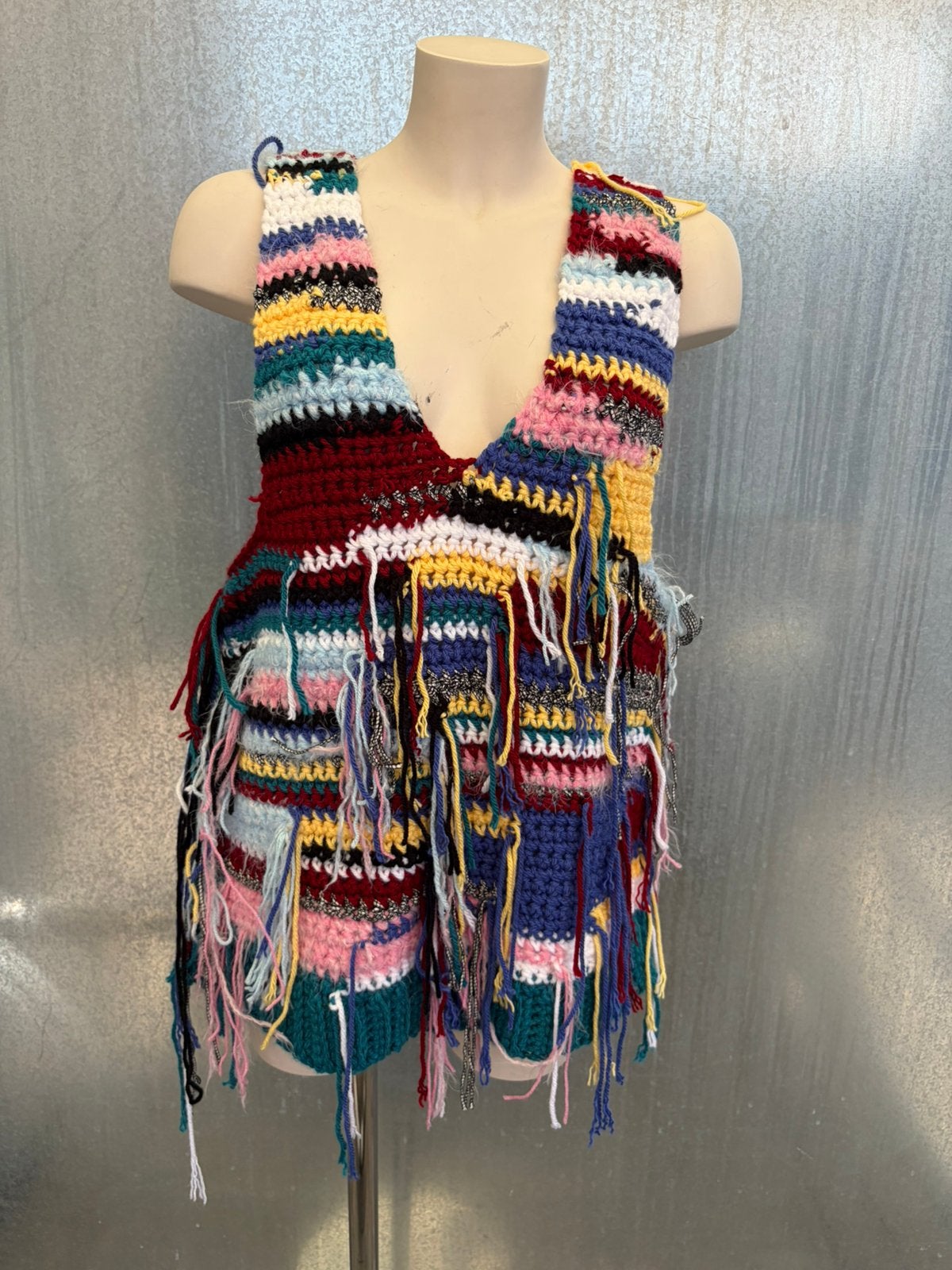 Handmade gilet vest multi color franje fringe, Ophalen of Verzenden, Zo goed als nieuw, Zonder mouw
