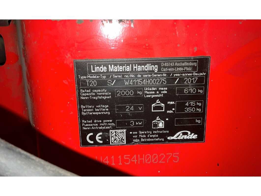 Linde T20/S Pallettruck - 2017 - 2000 kg hefcapaciteit, 1000 tot 2000 kg, Ophalen, Elektrisch, Palletwagen