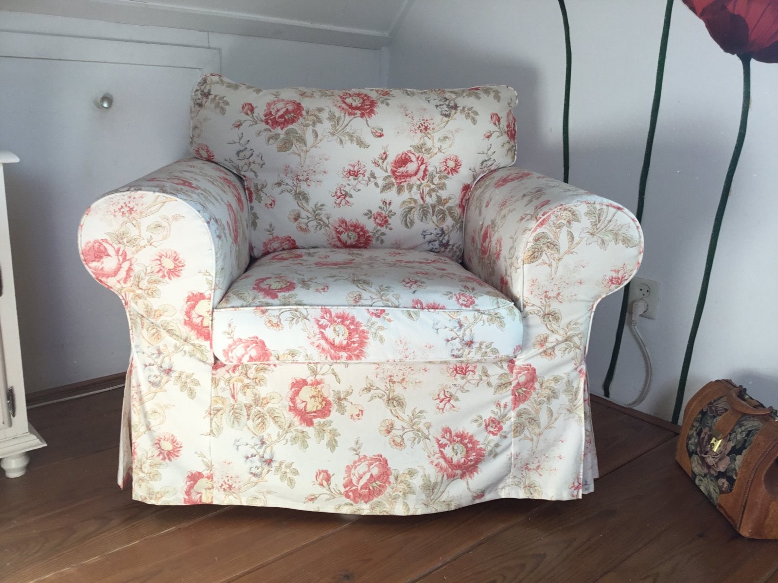 Romantische fauteuil met bloemenprint., Ophalen, 75 tot 100 cm, Zo goed als nieuw, 100 tot 125 cm
