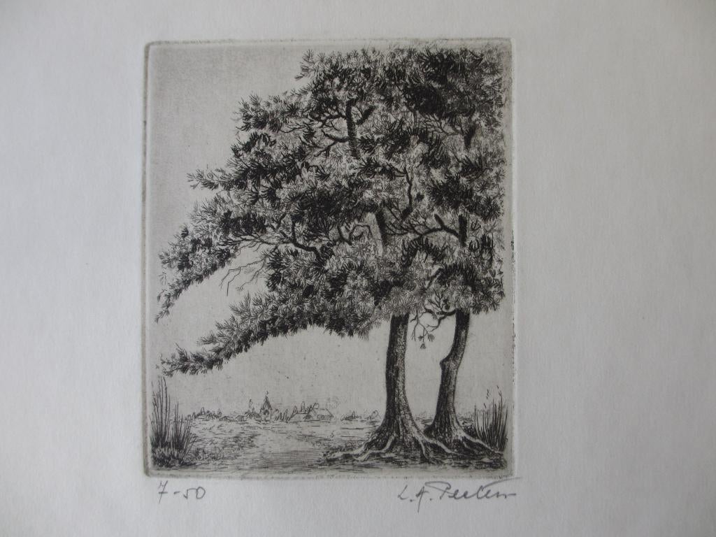 ets – L. A. Peeters landschap 2 x, Ets, 19 cm, Ophalen of Verzenden, 24 cm