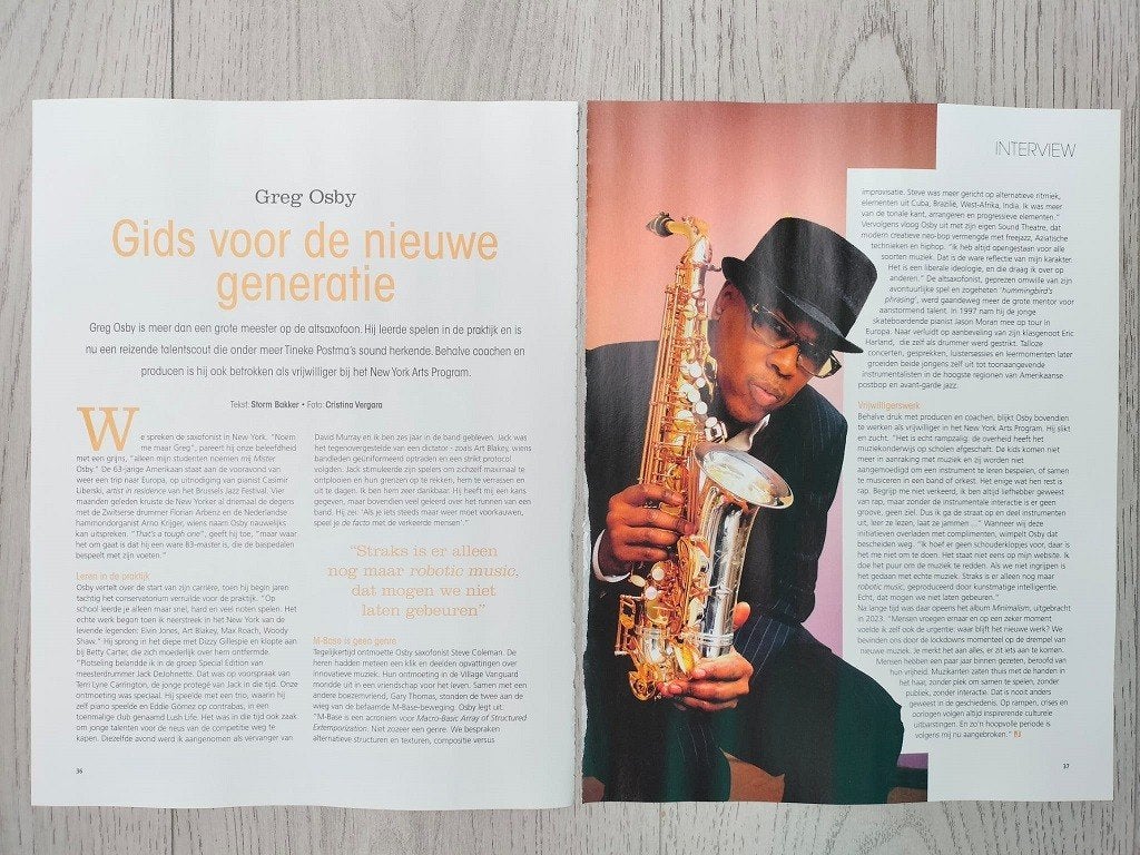 Tijdschrift artikel Greg Osby Jazzism magazine 2024, Verzenden, Zo goed als nieuw, Boek, Tijdschrift of Artikel