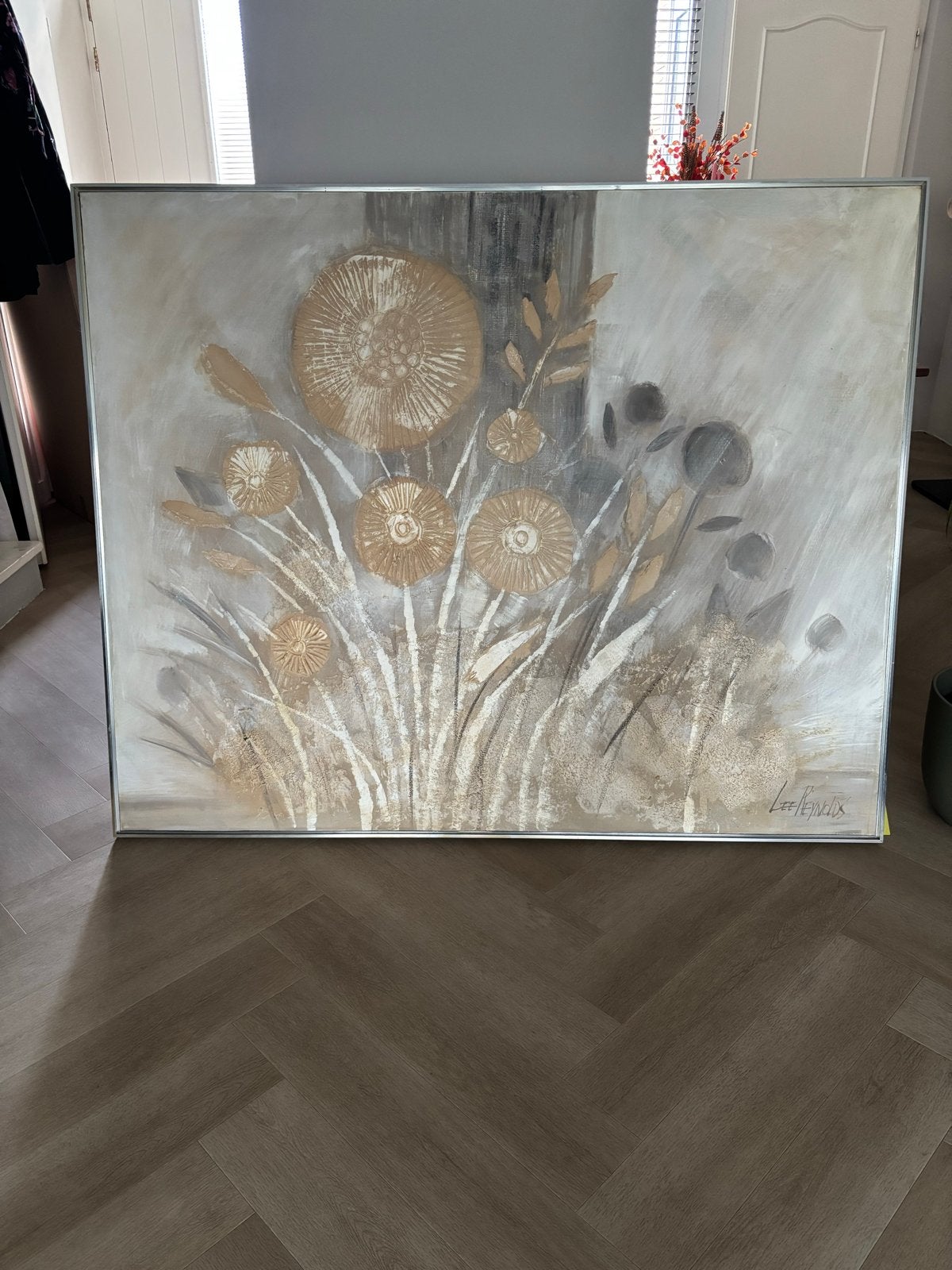 Groot schilderij Lee Reynolds -  155x126 cm, Gesigneerd, Olieverf, Ophalen, Bloemen