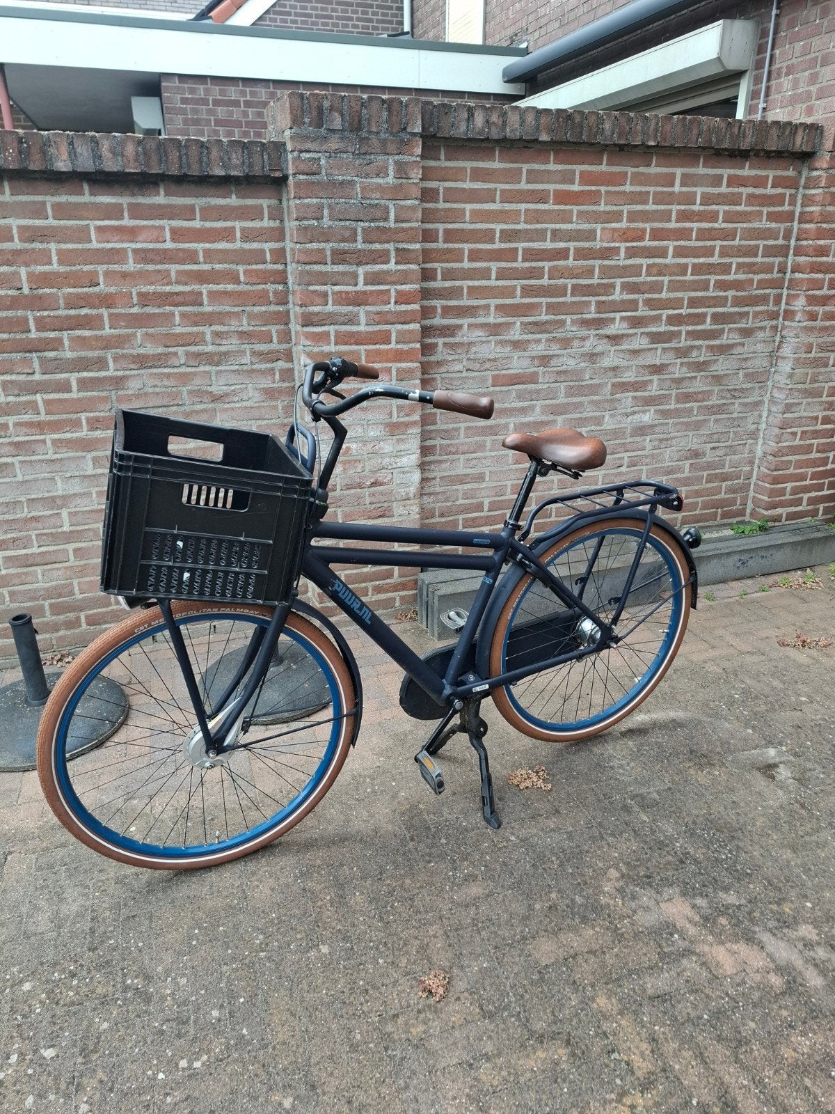 Gazelle puurNL heren transportfiets met krat in navy blauw, Ophalen, Terugtraprem, Gebruikt, Versnellingen