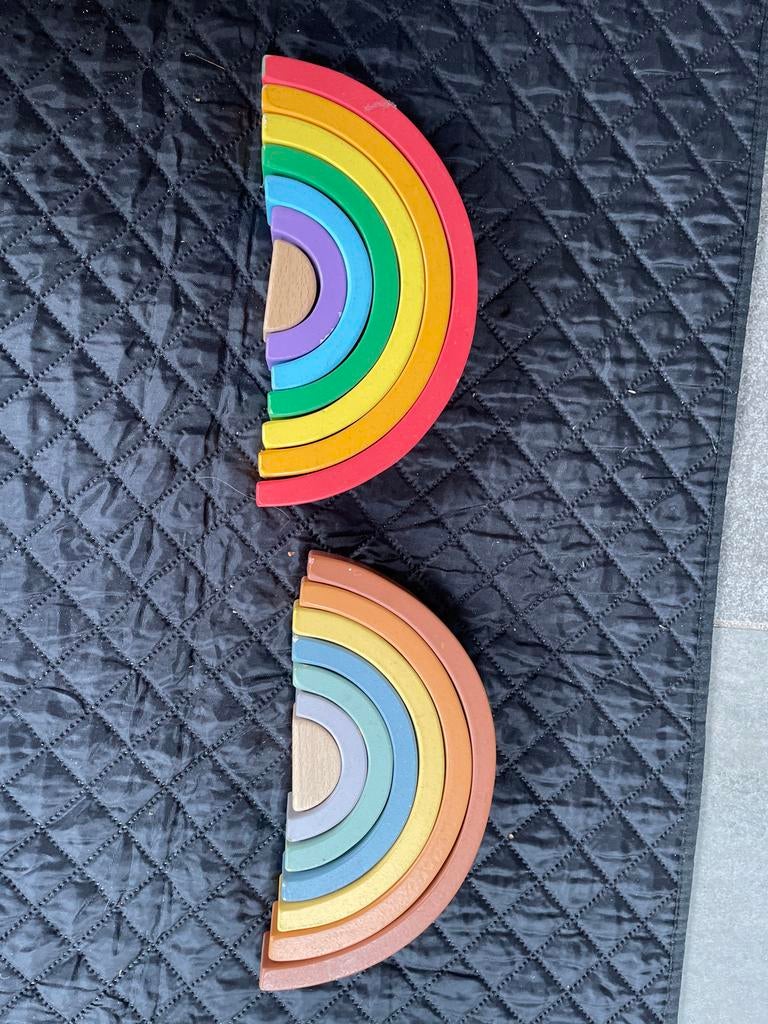 Houten Regenboog Stapelblokken - 2 Sets, Kinderen en Baby's, Speelgoed | Houten speelgoed, Ophalen, Gebruikt, Overige typen