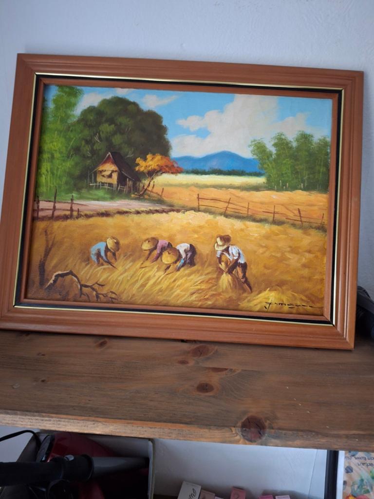 Antiek handgeschilderde schilderij gesigneerd van overgrootv, Ophalen of Verzenden