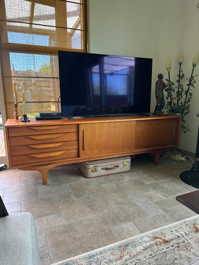 Vintage/retro teak dressoir 210cm breed 50cm diep 65,5 hoog, Ophalen, Teakhout, Zo goed als nieuw, 200 cm of meer