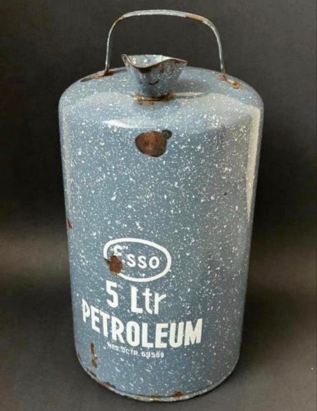 Grijs Gespikkeld Esso Petroleum Kan, Antiek en Kunst, Ophalen of Verzenden