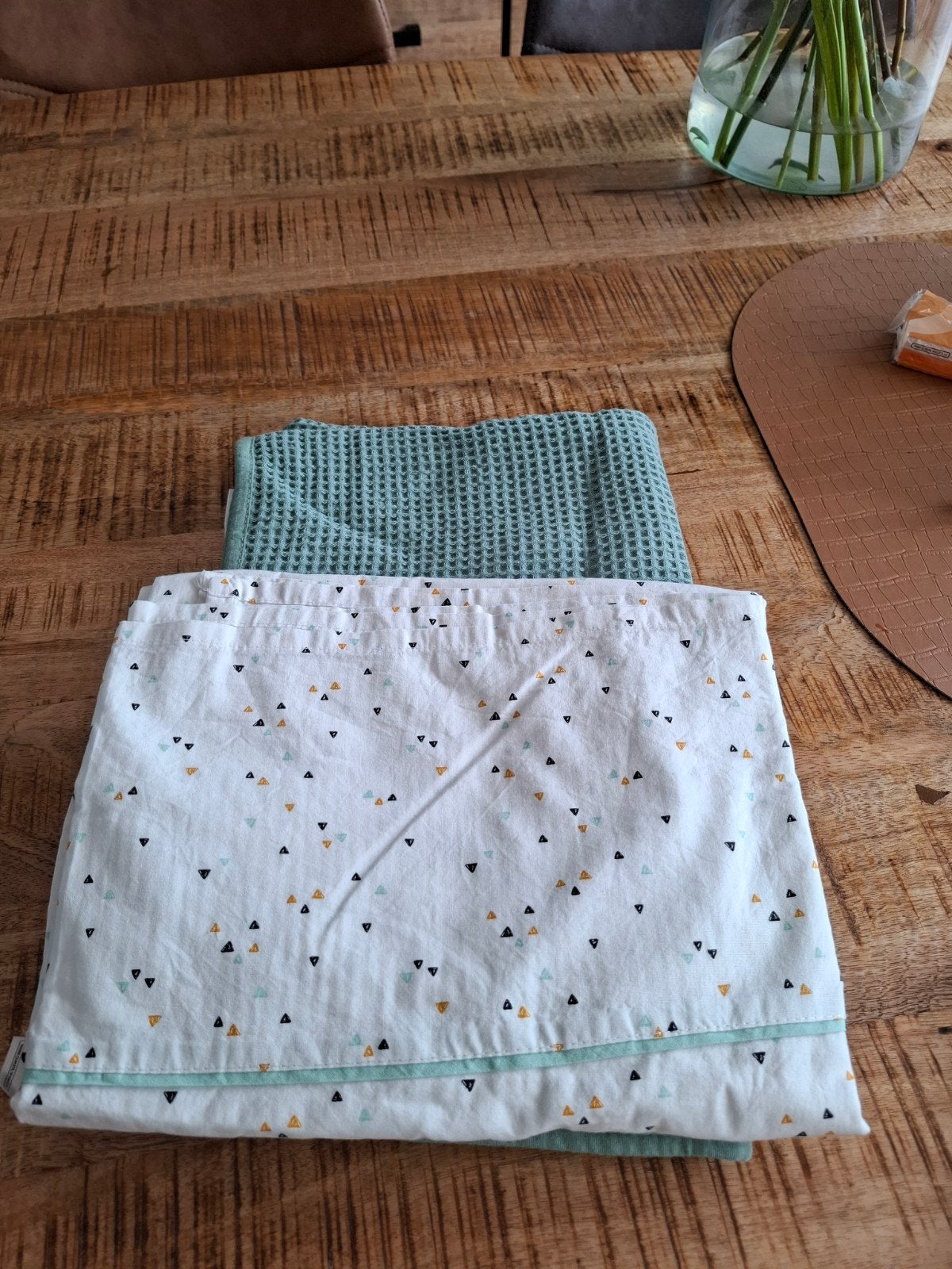 Wafel deken met lakentje - Groen/Wit, Groen, Jollein, Ophalen of Verzenden, Zo goed als nieuw