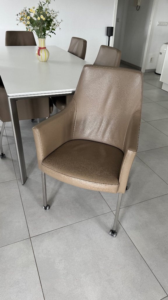6 leren eetkamerstoelen Brees New World - mocca/taupe -, Huis en Inrichting, Stoelen, Ophalen, Overige kleuren, Modern als klassieke stijl