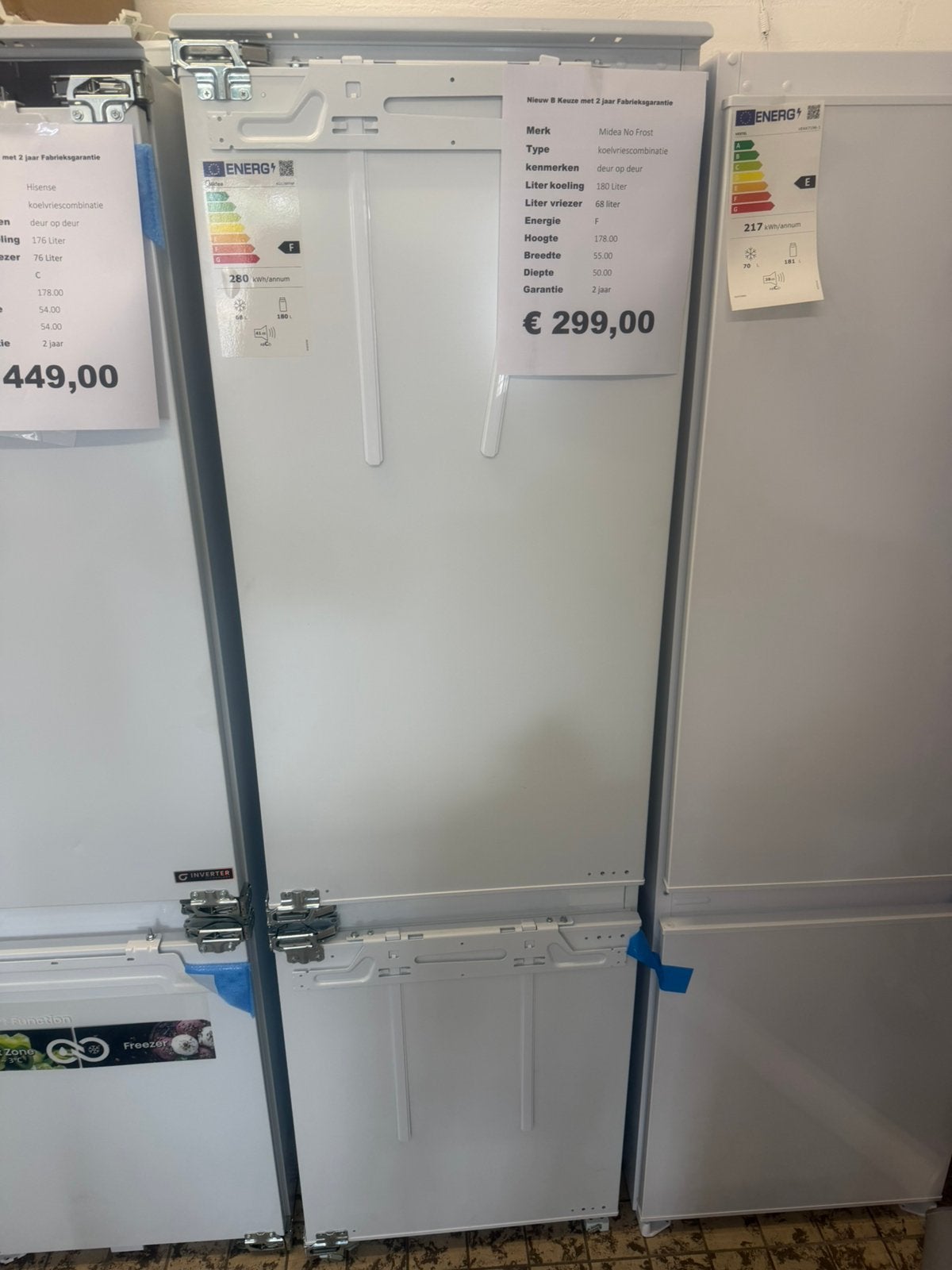 Midea nieuw inbouw koelvriescombinatie nieuw deur op deur, 200 liter of meer, Met aparte vriezer, Nieuw, Energieklasse A of zuiniger