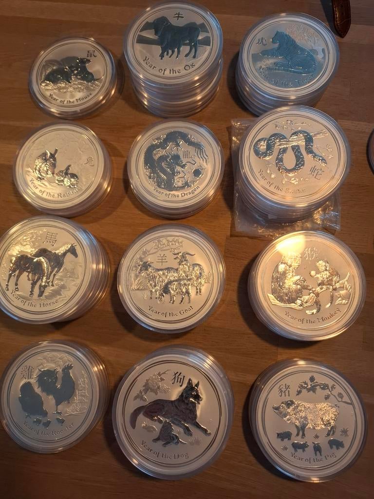 Complete Lunar 2 Serie - 10 Oz Zilveren Munten (2008-2019), Ophalen of Verzenden, Zilver