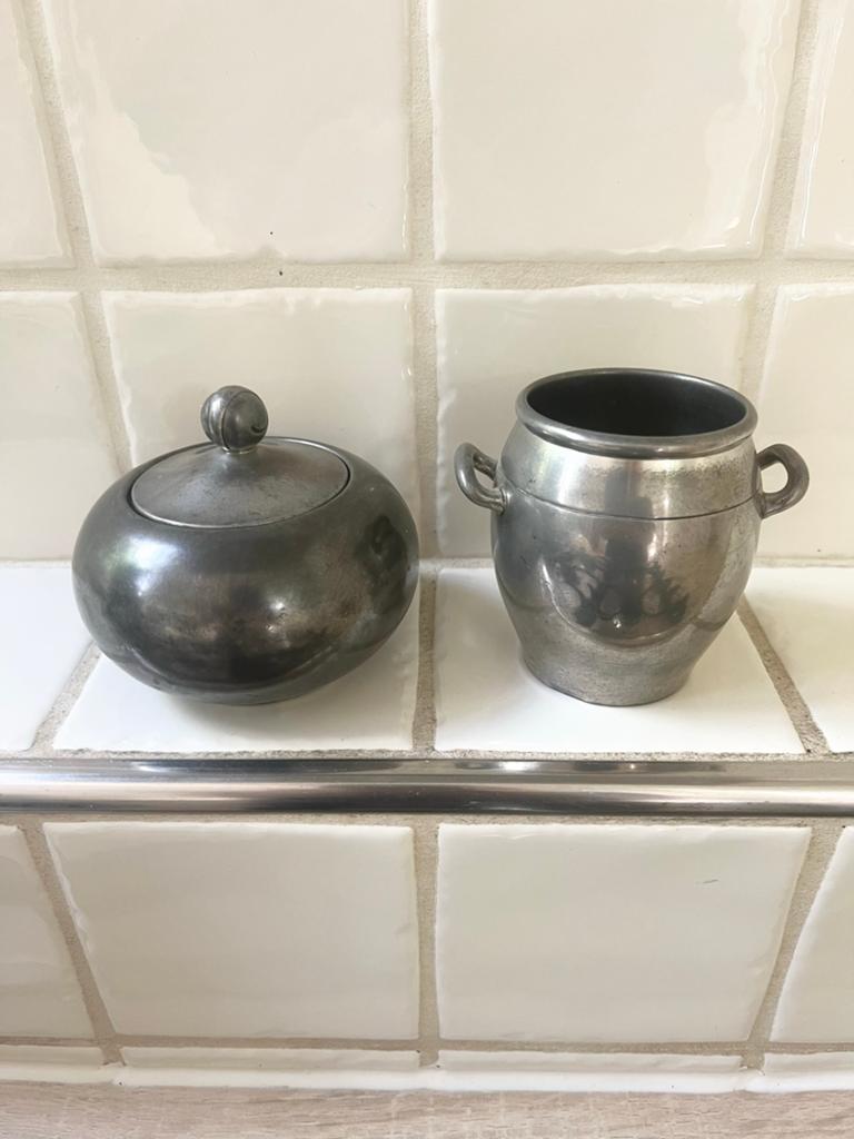Vintage KMD Tiel Royal Holland Pewter Suikerpot en Potje, Ophalen of Verzenden