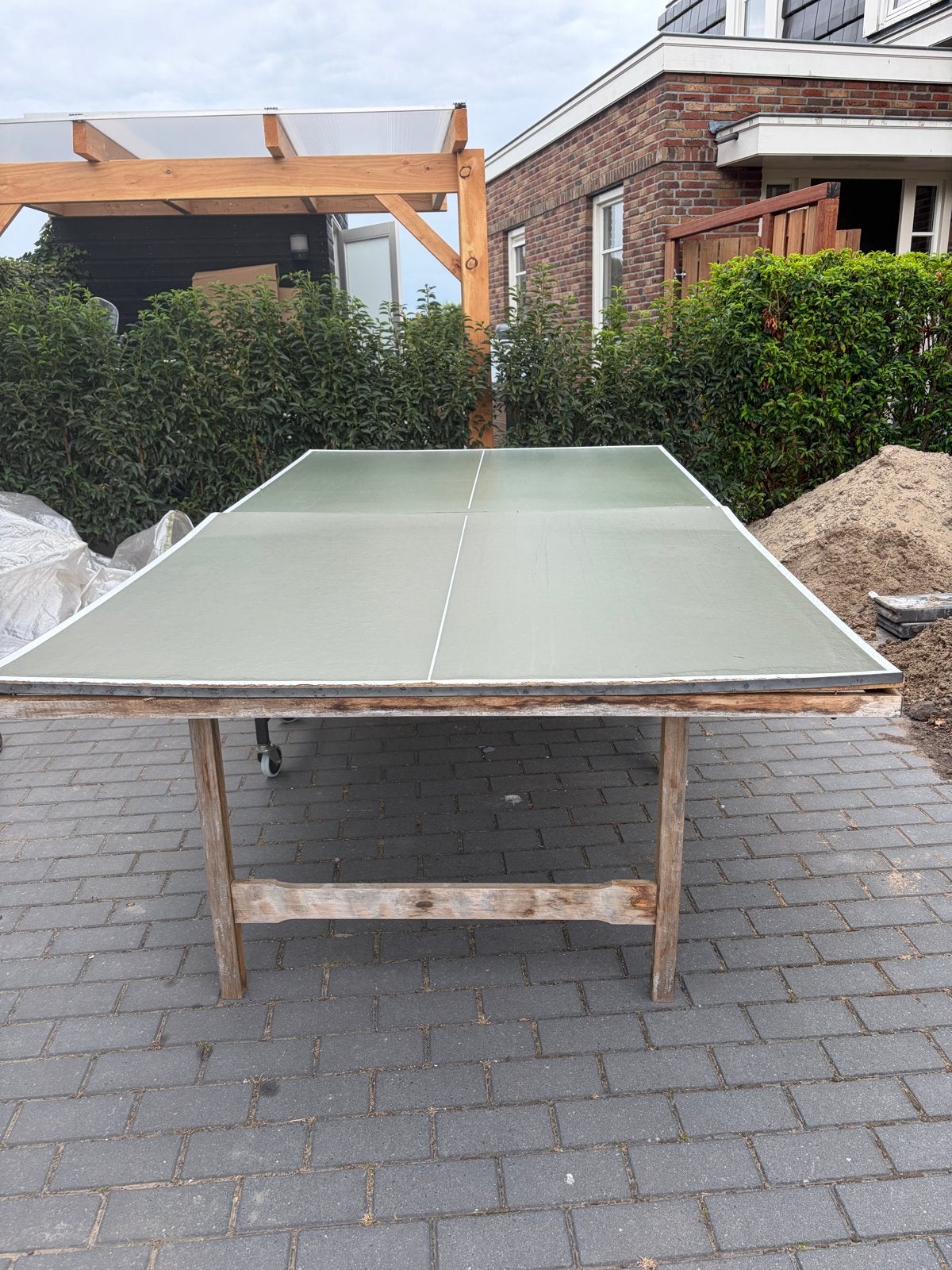 Tafeltennistafel Heemskerk met toebehoren - Opknapper, Sport en Fitness, Tafeltennis, Ophalen, Gebruikt, Tafel Outdoor, Verrijdbaar