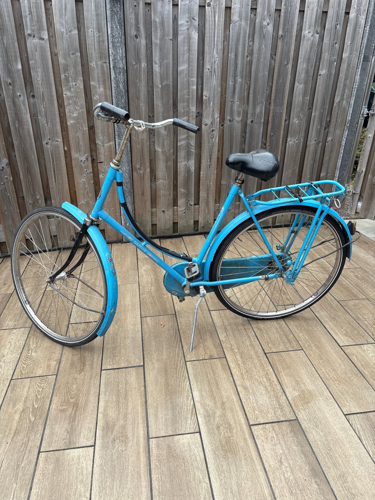 Vintage Gazelle damesfiets - Lichtblauw, Ophalen, Terugtraprem, Gebruikt, 50 tot 53 cm