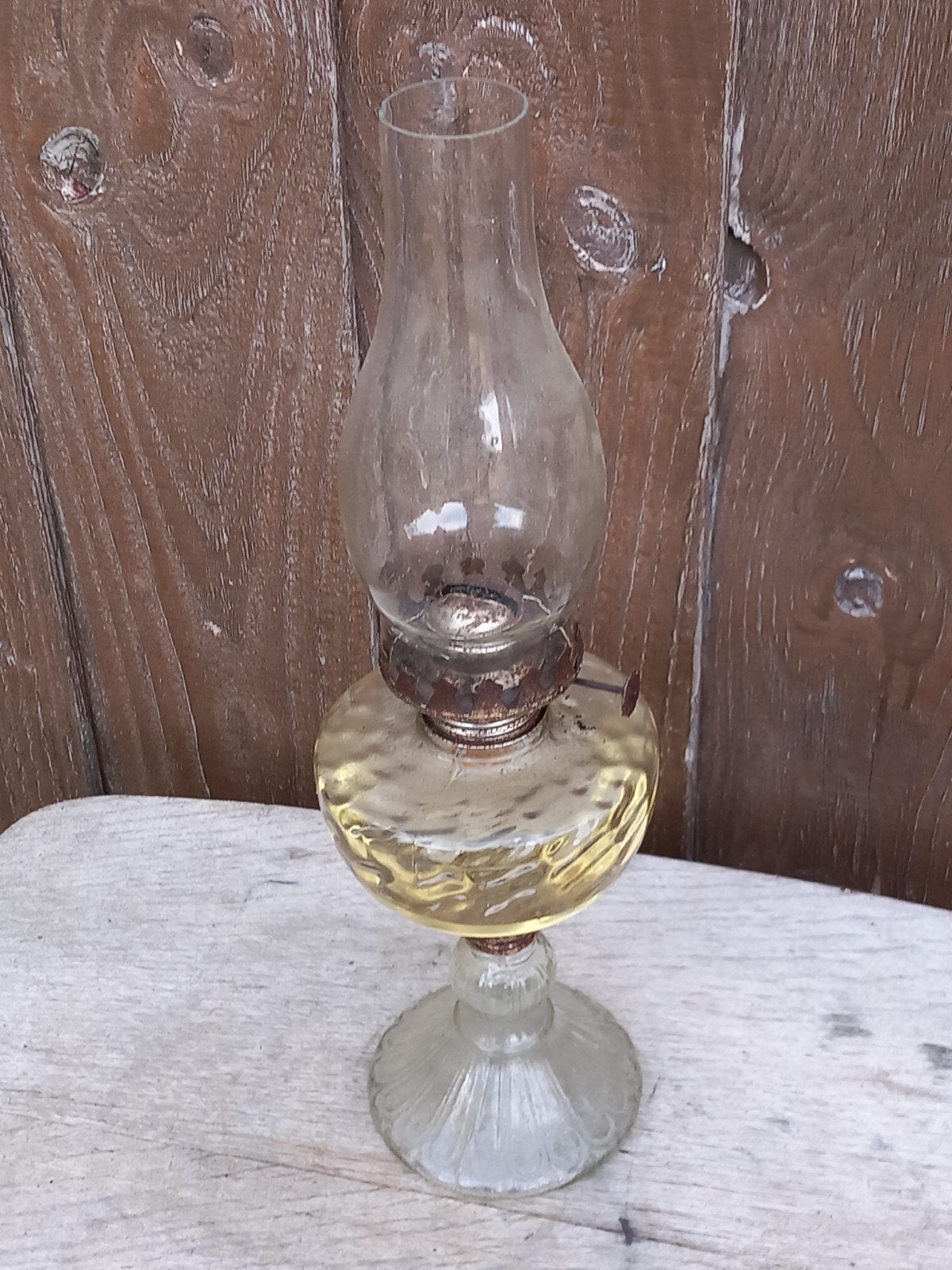 Antieke olielamp - Glazen petroleumlamp, Ophalen of Verzenden