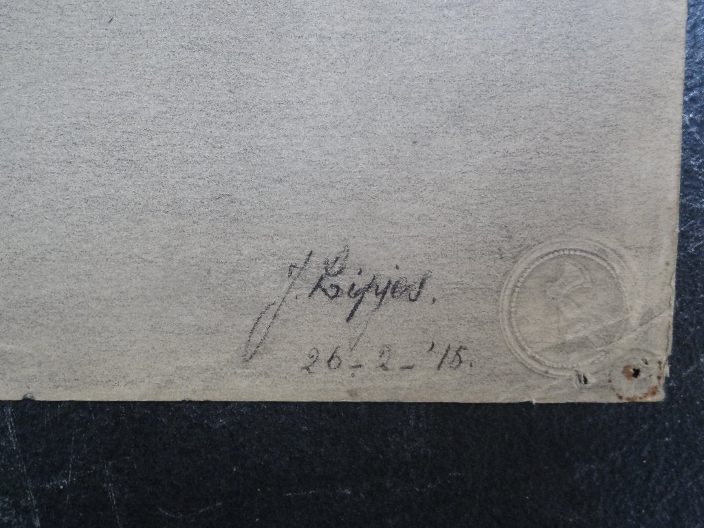 potloodtekening stilleven kruik en schaal, J. Lipjes, 1915, Verzenden, Tekening, Houtskooltekening, Origineel