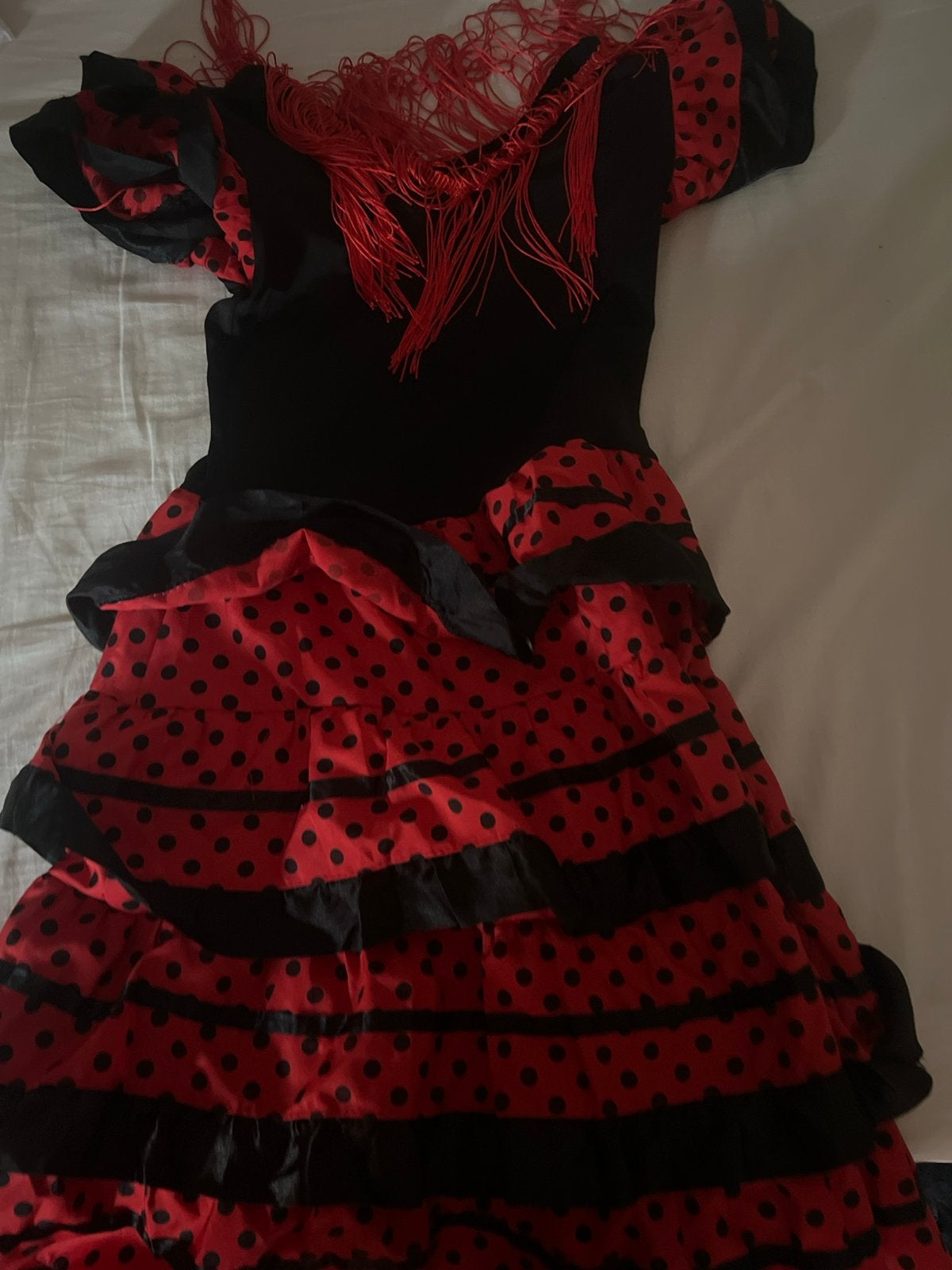 Flamenco jurk rood met zwarte stippen, Carnaval, Kleding, Gedragen, Ophalen