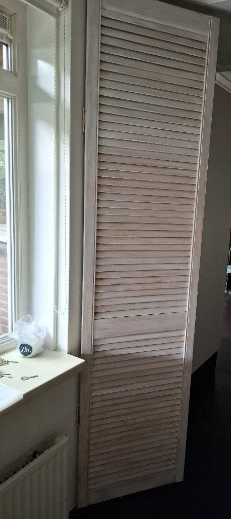 twee brocante whitewash louvredeuren, Ophalen, Gebruikt, Minder dan 80 cm, Binnendeur