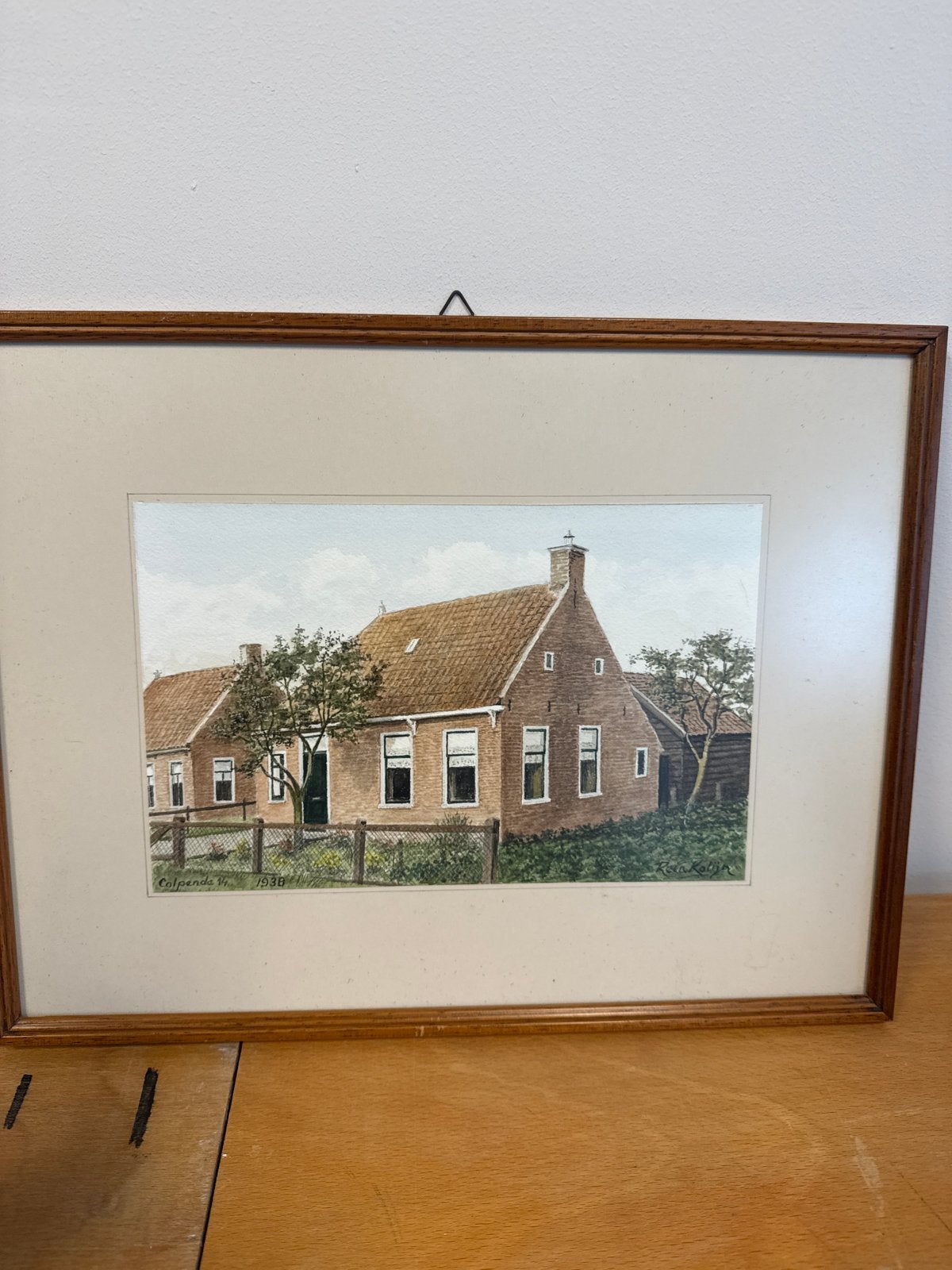 Aquarel van Rein Kolijn - Dorpsgezicht Colpenda 14 (1938), Gedateerd, Ophalen of Verzenden, Klassiek, Aquarel