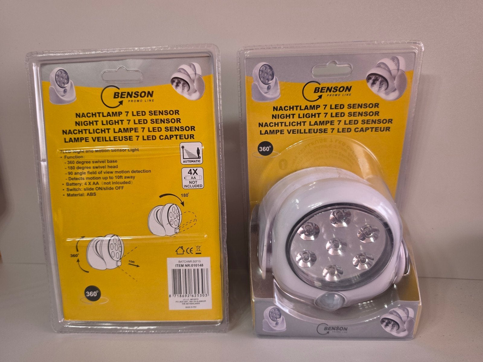 Nieuwe Benson Nachtlamp 7 LED Sensor - Bewegingsdetectie, Overige merken, Kunststof, Nieuw, Ophalen of Verzenden