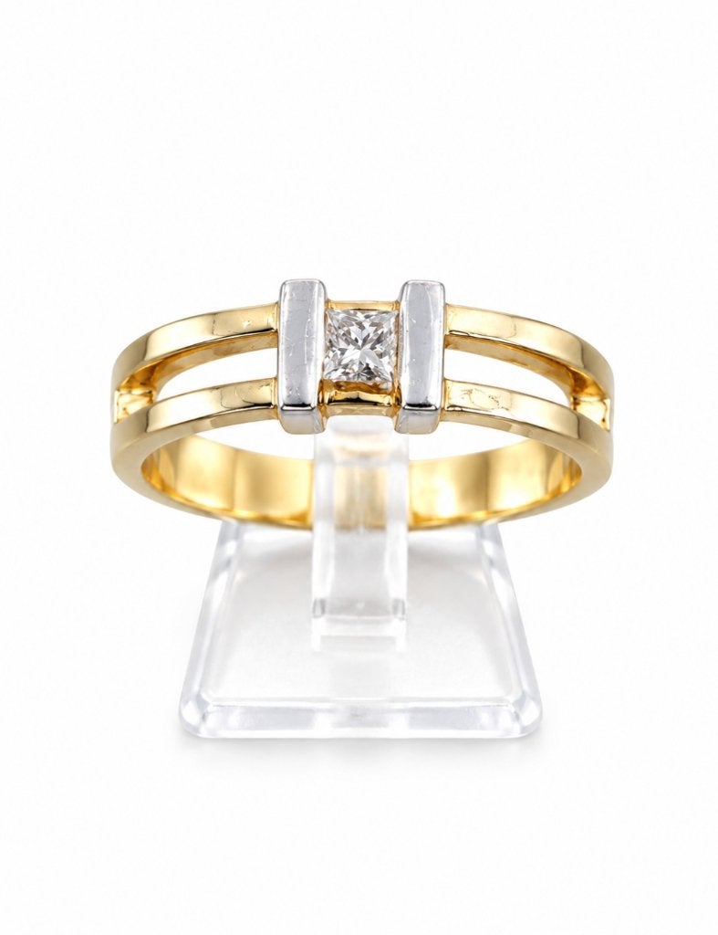 Zware en brede 14 karaat Gouden Ring met Briljant M17, Nieuw, Ophalen of Verzenden, 17 tot 18, Met edelsteen