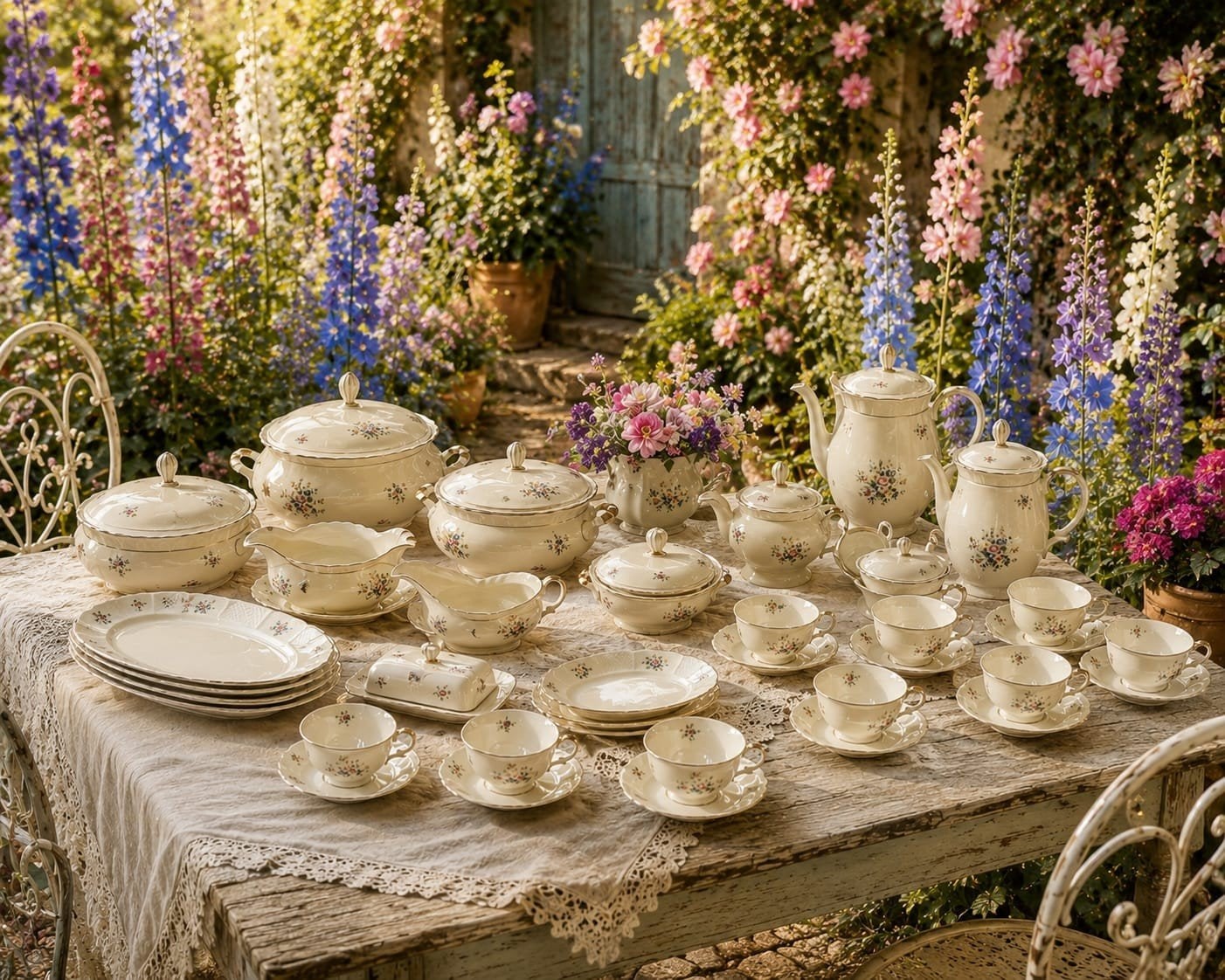 Uitgebreid Arzberg Bavaria servies – bloemendecor – bladgoud, Ophalen
