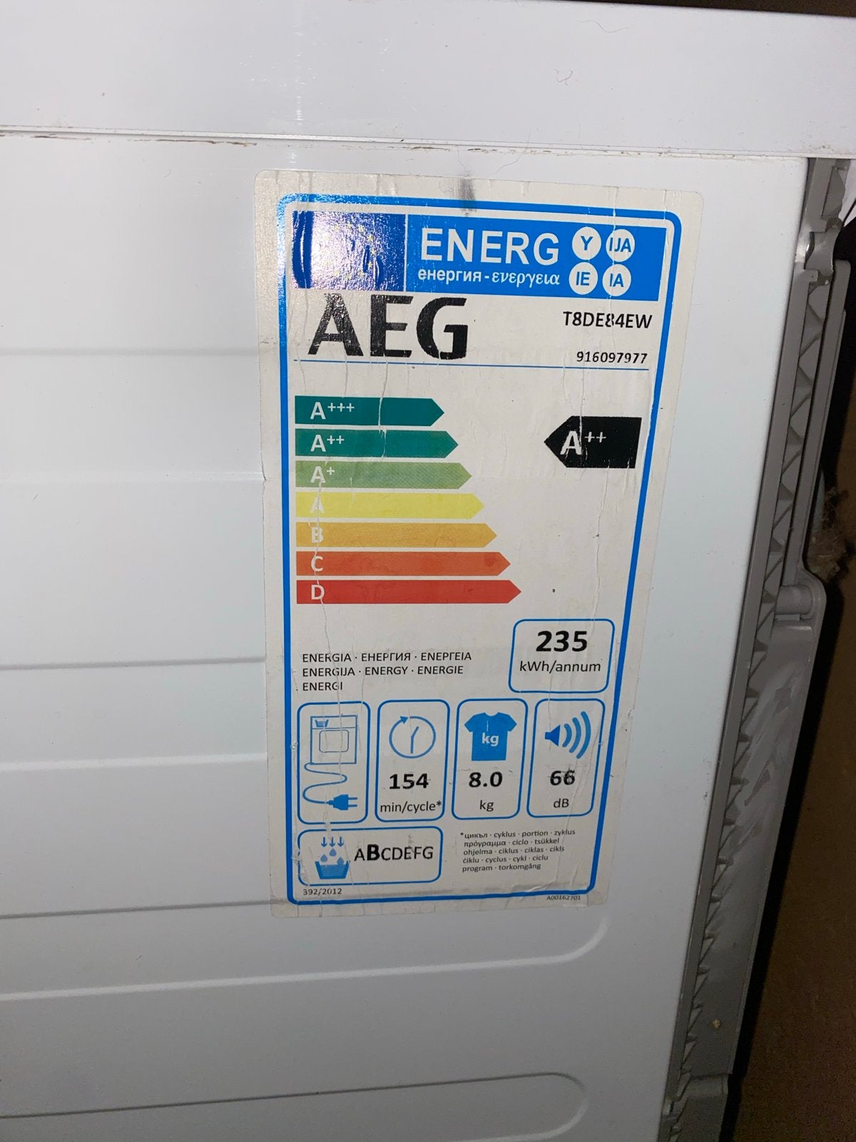 AEG T8DEB4EW Lavatherm 8000 Series AbsoluteCare System
