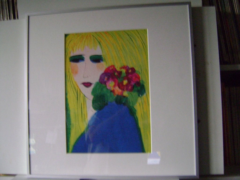 Mooi ingelijste poster van dame met bloemenv50x50cm, Ophalen of Verzenden, Zo goed als nieuw, Ingelijst, Overige typen