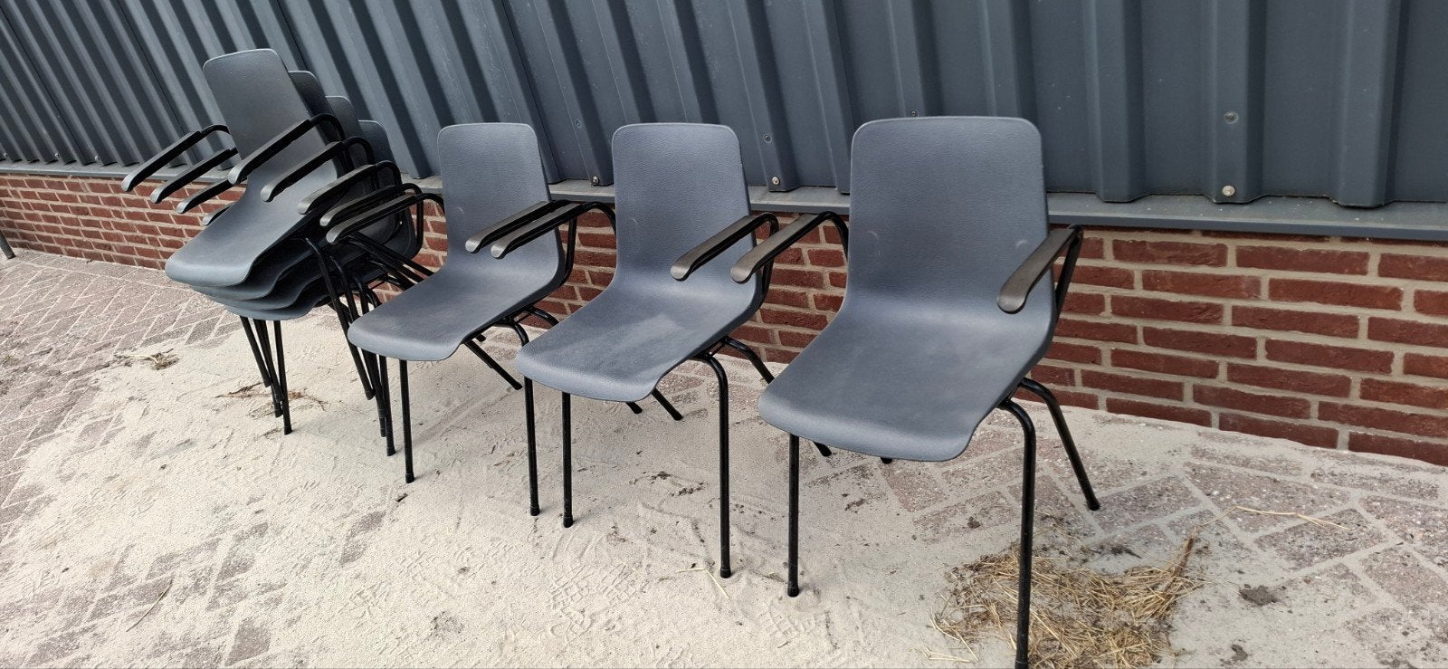 7x stapelstoelen met armleuning, Ophalen, Gebruikt, Vijf, Zes of meer stoelen
