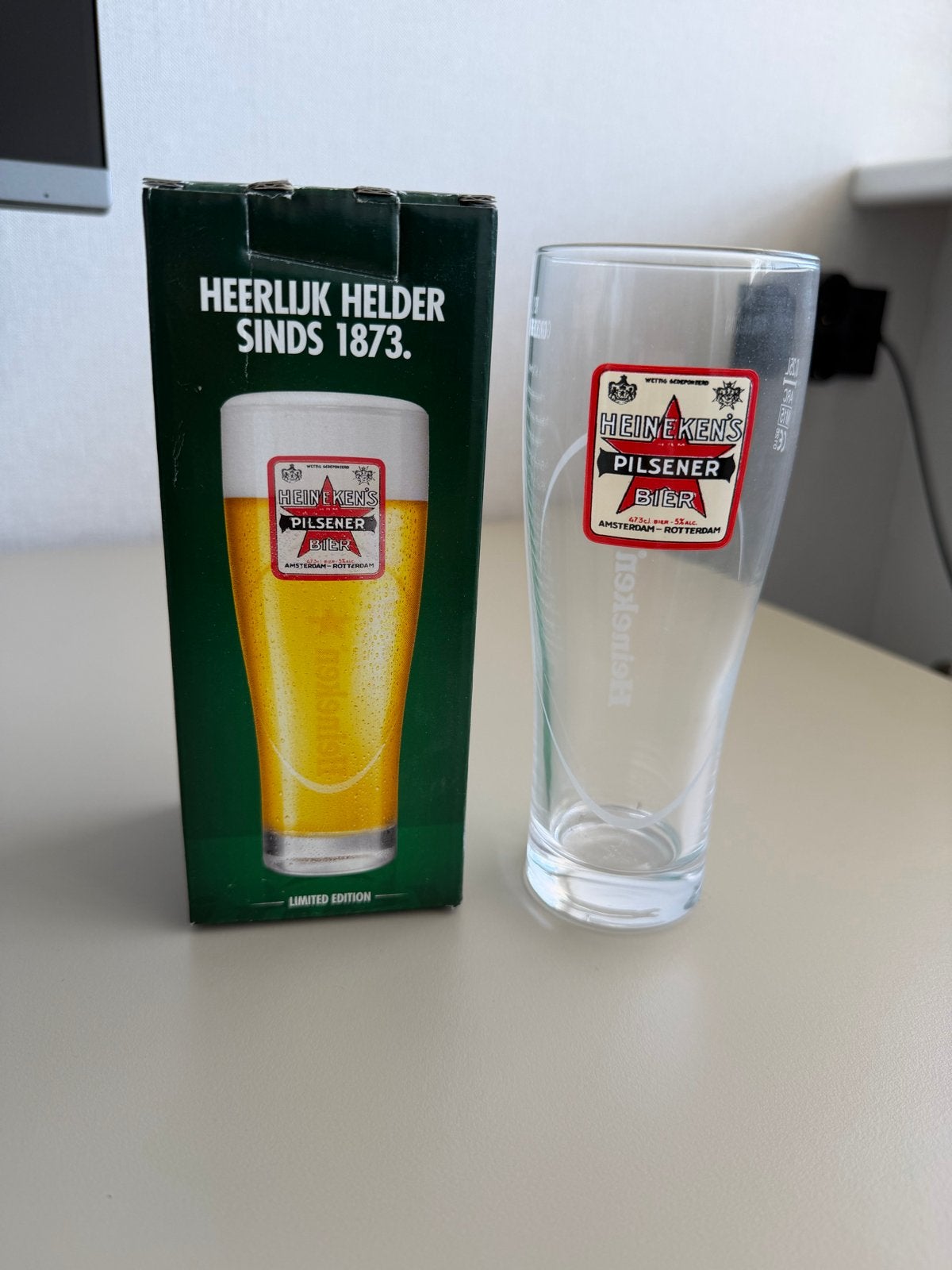 Limited Edition Heineken Glas - Historische Logo's, Ophalen of Verzenden, Nieuw, Glas of Glazen, Heineken
