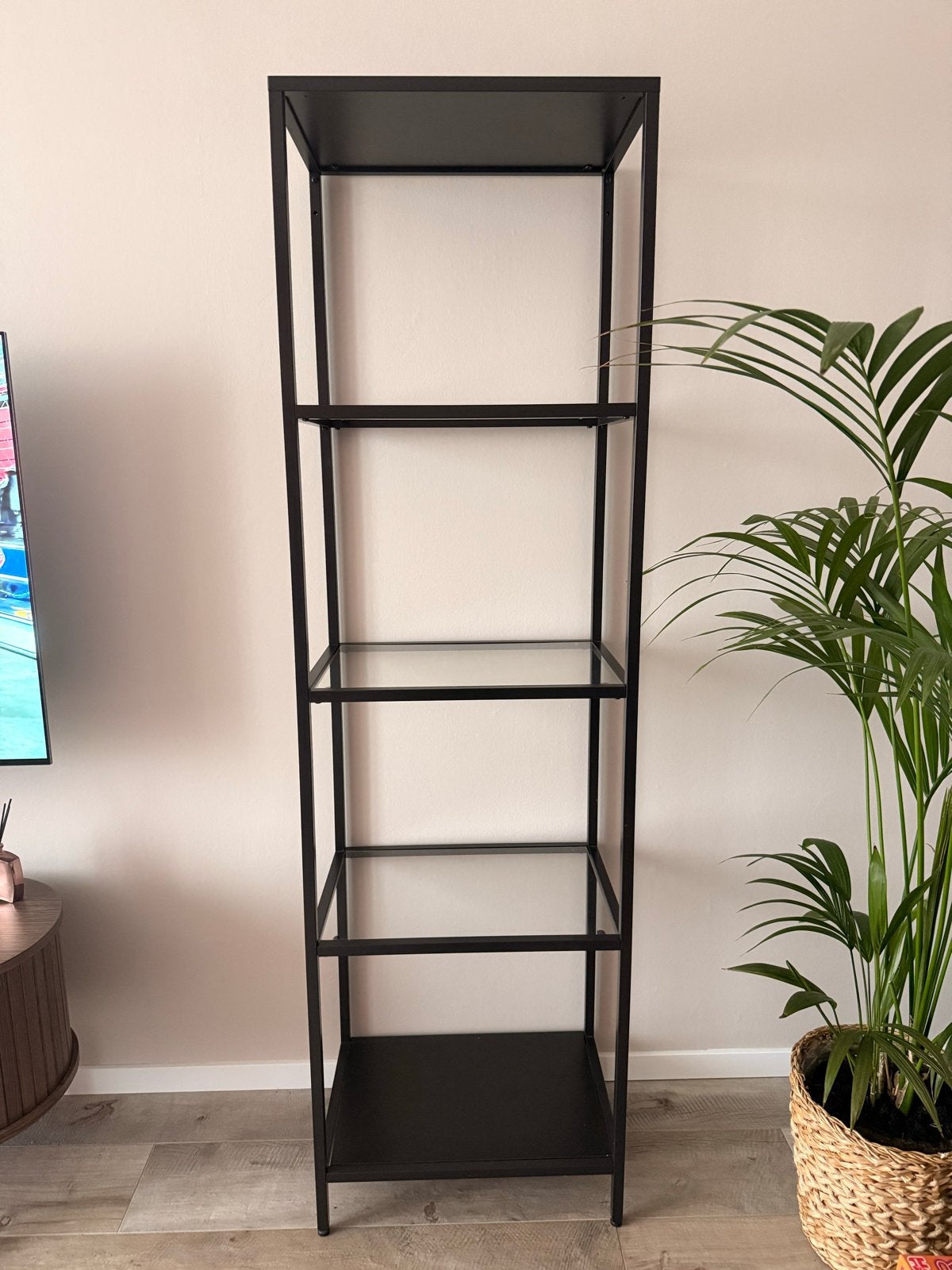 Industriele stellingkast, zwartbruin/glas, 51x175 cm, Huis en Inrichting, Ophalen, Gebruikt