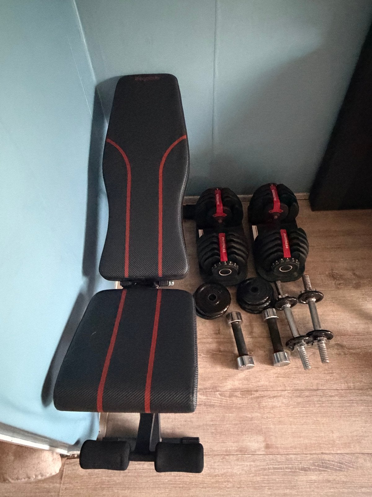 Complete Fitness Set: Verstelbare Dumbbells & Fitnessbank, Sport en Fitness, Fitnessmaterialen, Ophalen, Dumbbell, Gebruikt, Buik