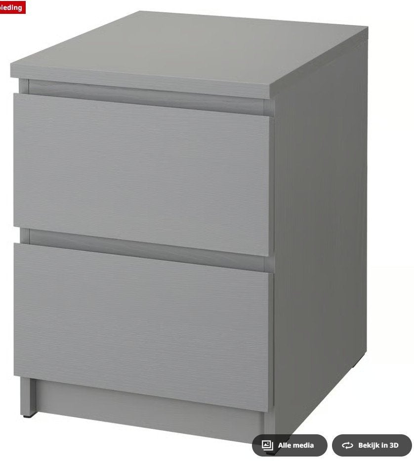 MALM Ladekast 2 lades, grijs, 40x55 cm <NIEUW in doos>, Huis en Inrichting, Slaapkamer | Nachtkastjes, Ophalen, Nieuw, Minder dan 45 cm